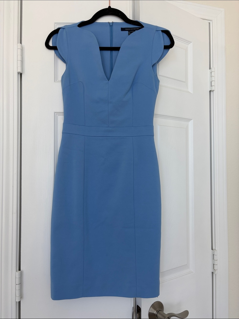 French Connection Powder Blue V-Neck Cap Sleeve Midi Dress